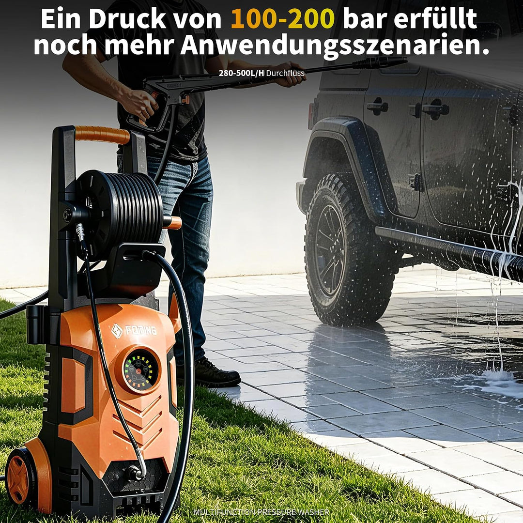 Hochdruckreiniger Touchscreen 8-stufiger 200 bar, 6-in-1-Düse, Einstellbarer Druck: 100-200 bar, För