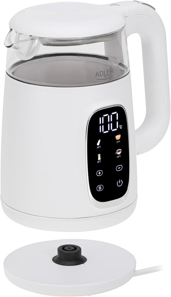 Adler Wasserkocher mit Temperatureinstellung 2200W – Wasser Kocher 1,7L mit LED-Display und Touchpan