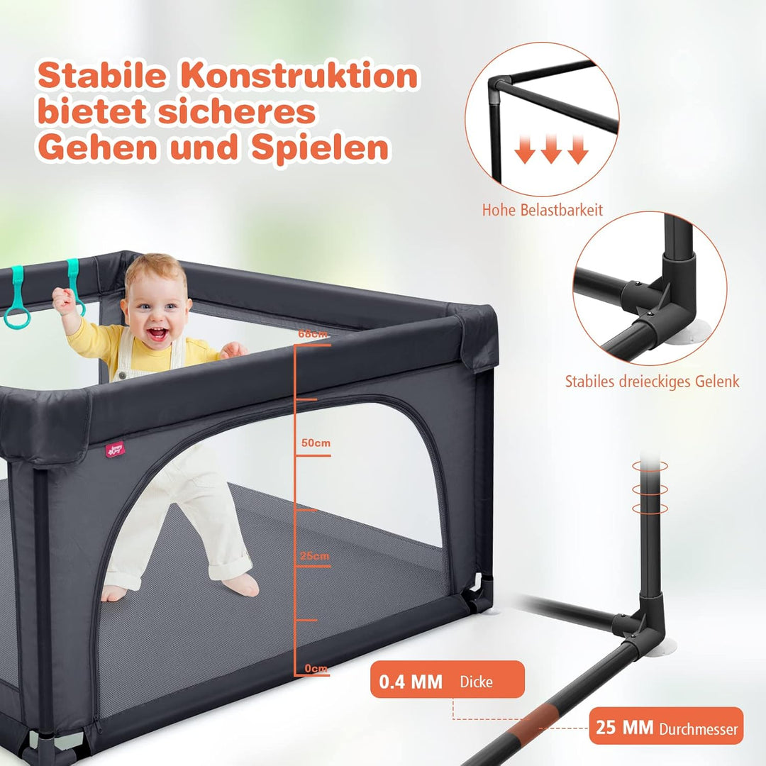 DREAMADE 120 x 120 cm Laufstall Baby, Laufgitter mit 50 Spielbällen & 2 Zugring, Schutzgitter mit At