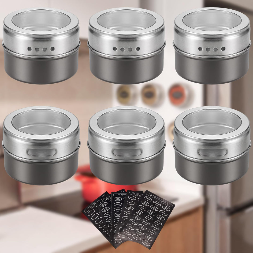 Gewürzdosen aus Edelstahl, magnetische Gewürzdosen, magnetische Gewürzdosen am Kühlschrank (6 Stück,