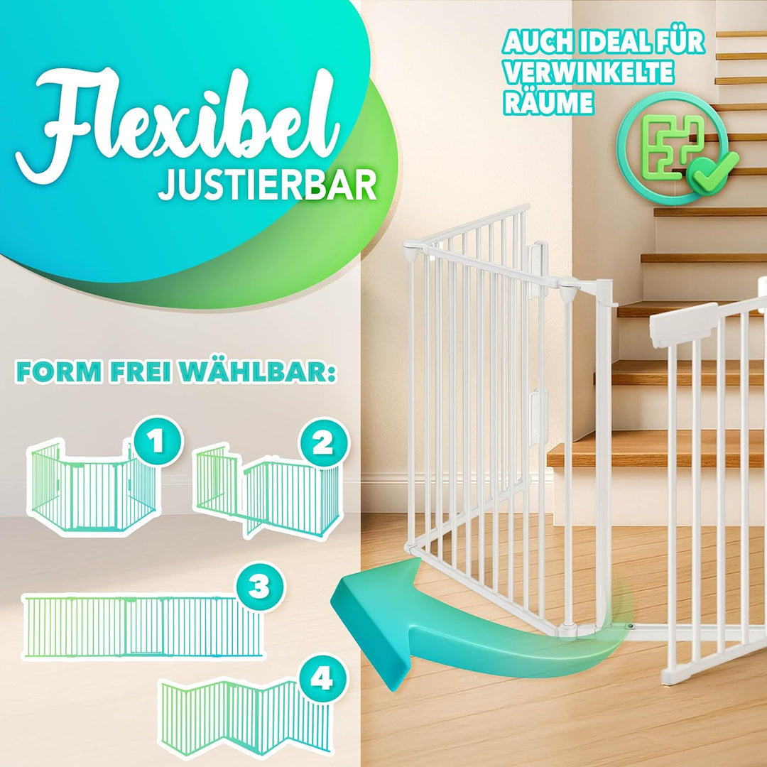 KIDUKU® Kaminschutzgitter mit Tür Metall 540 cm | Absperrgitter Ofenschutzgitter faltbar | Konfigura