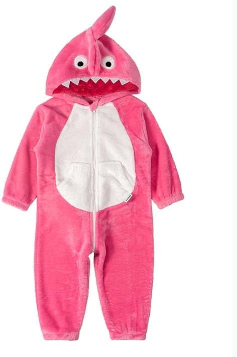 LOLANTA Kinder Hai Kostüm, Jungen Tier Flanell Strampler Overall mit Kapuze 1-2 Jahre Rosa, 1-2 Jahr
