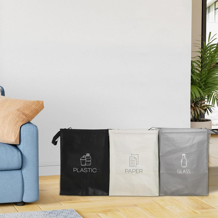 Mülltrennsystem 3fach für Papier Glas Plastik Recycling System Taschen Mülleimer mit Stabilisatoren