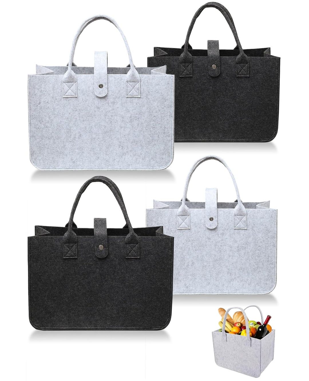 4 Stück Filztasche Einkaufstasche, Zusammenklappbar Filztasche Einkaufskorb, Filzkorb Tragetasche Fi