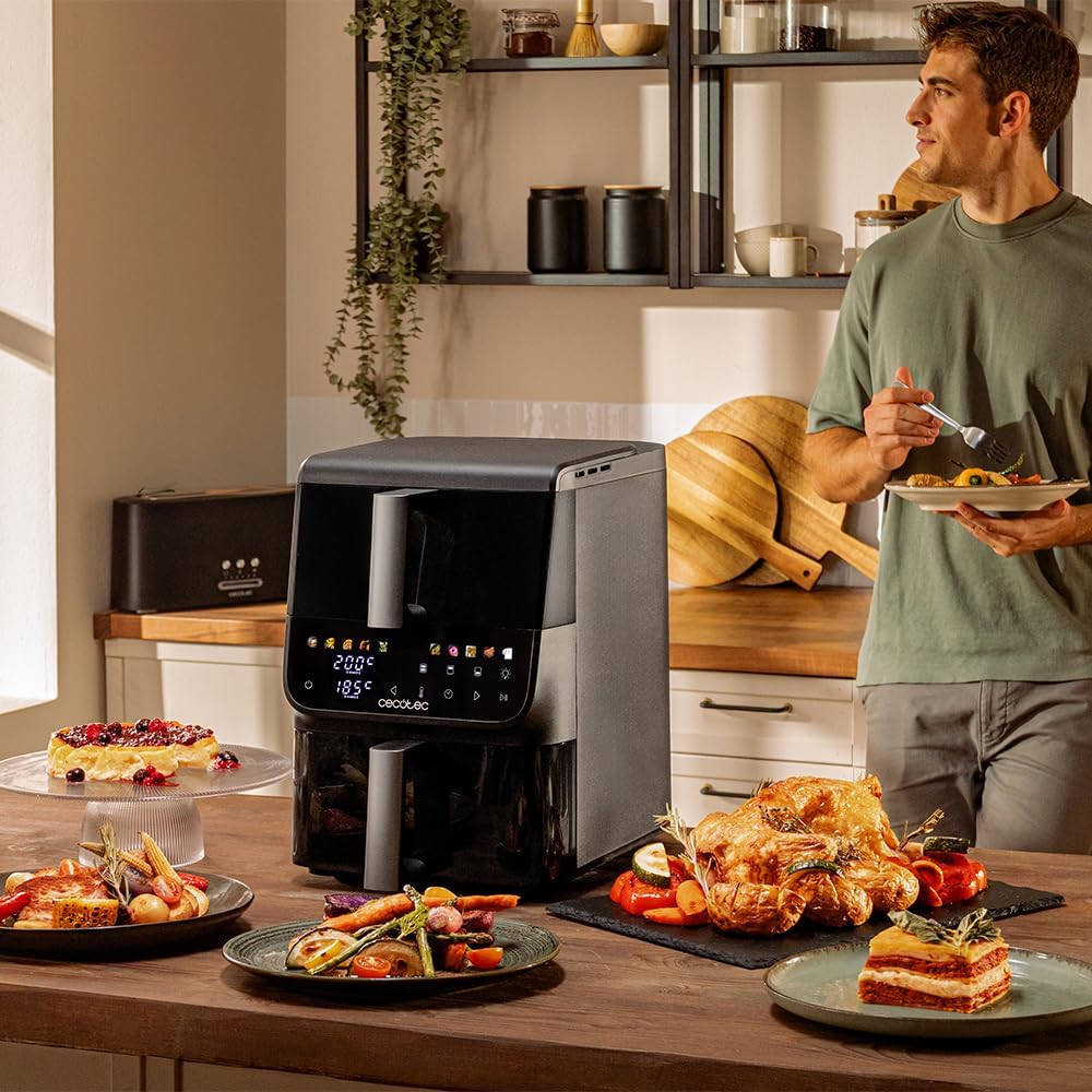 Cecotec Air Fryer 10 l Cecofry DuoLevel 10000 DuoSize Window. 2000 W, vertikales Design, 2 Behälter