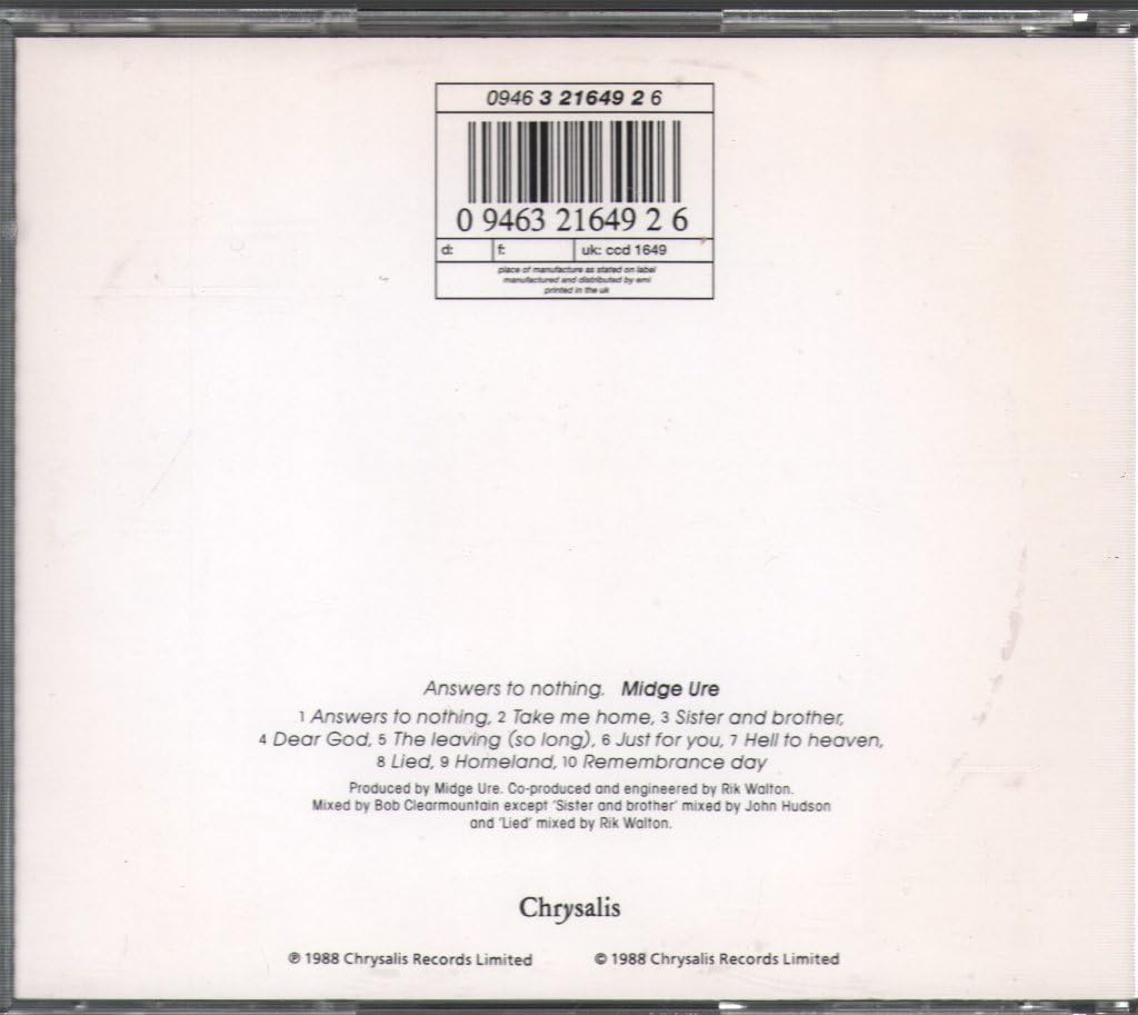 Answers to nothing (1988), Audio-CD