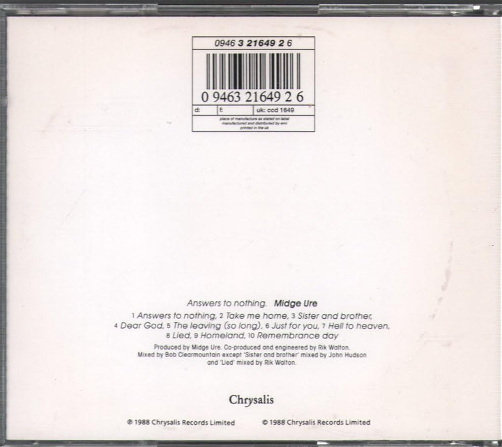 Answers to nothing (1988), Audio-CD