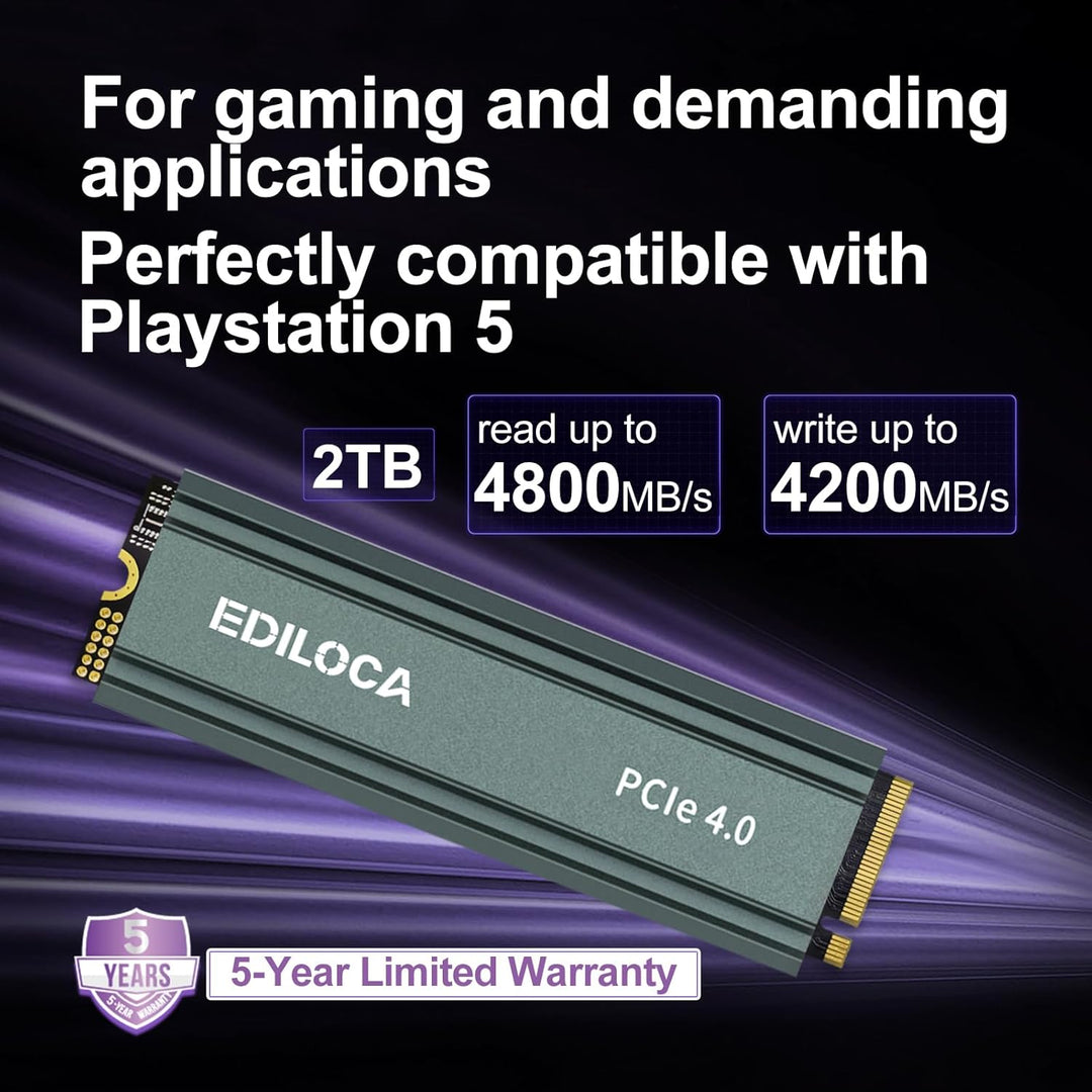 Ediloca EN760 Interne SSD mit Kühlkörper 2 TB PCIe Gen4, NVMe M.2 2280, bis zu 4800 MB/s, 3D NAND TL