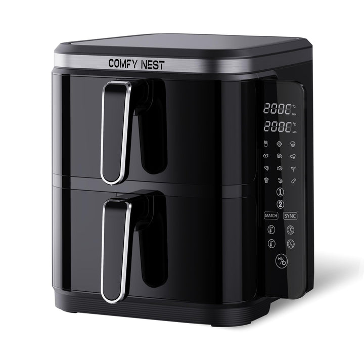 Comfy Nest, 11-Liter-Doppelkorb-Luftfritteuse, Heissluftfritteuse, gleichzeitiges Kochen, digitaler