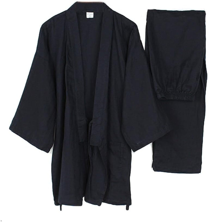 Kimono-Pyjama für Herren, japanischer Stil, Meditationsset L Marine, L Marine