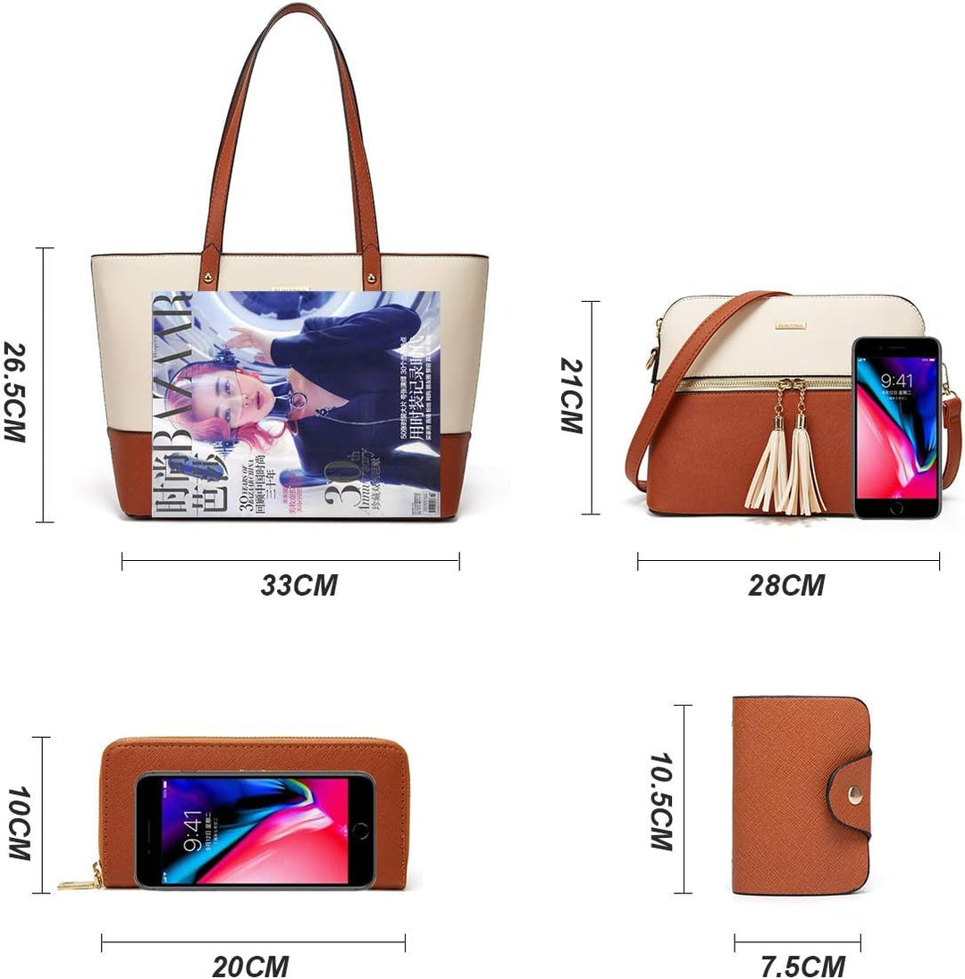 Frauen Mode Kunstleder Handtaschen Tote Tasche Schultertasche Top Griff Satchel Geldbörse Set 4pcs B