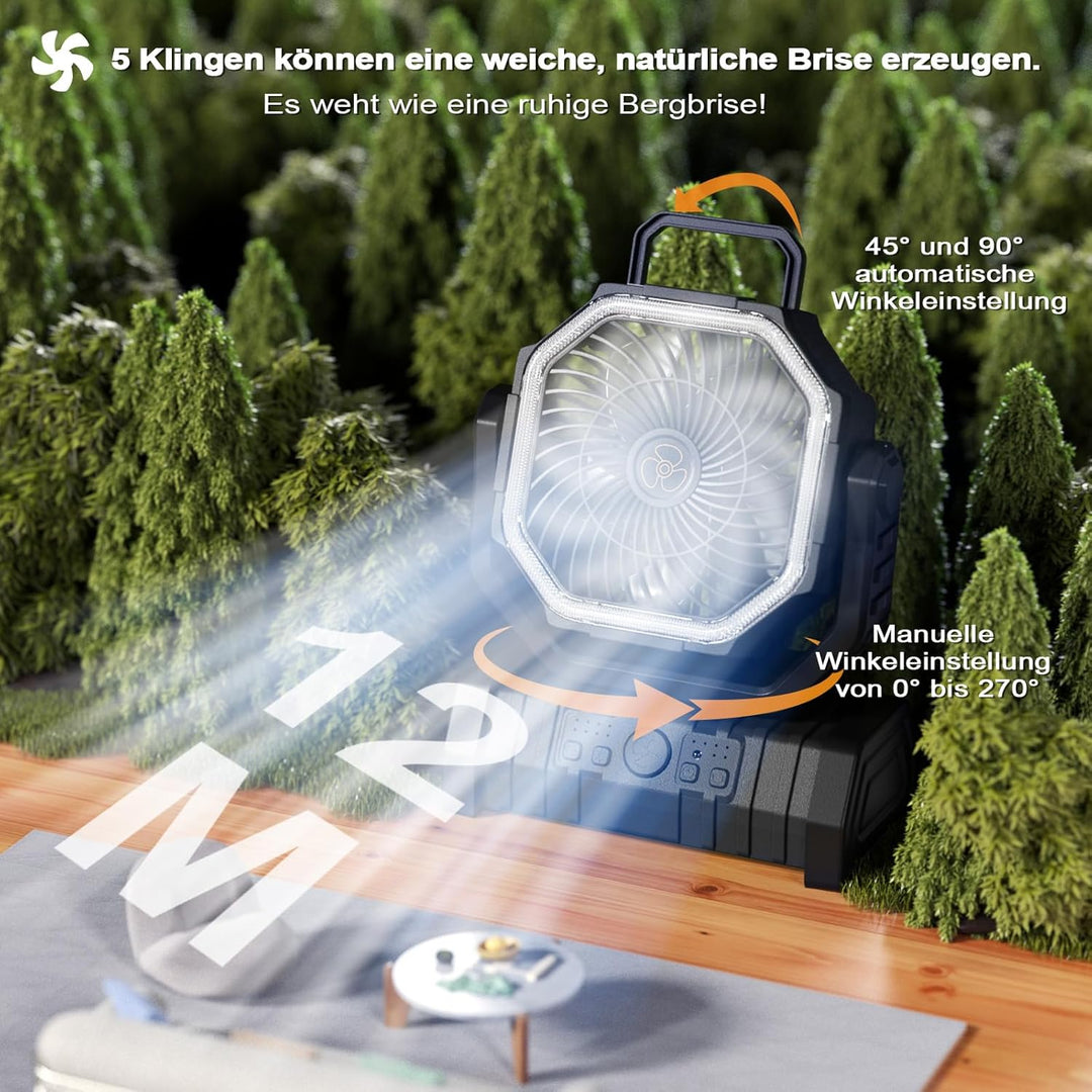 Camping Ventilator mit Akku 20000mAh – USB Tischventilator wiederaufladbar mit LED Licht, Fernbedien