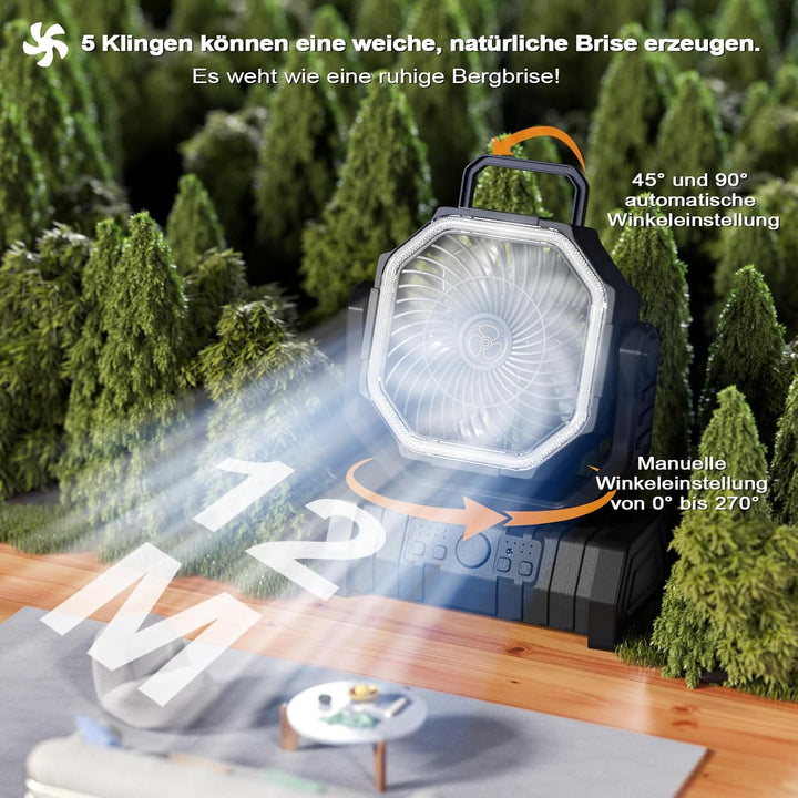 Camping Ventilator mit Akku 20000mAh – USB Tischventilator wiederaufladbar mit LED Licht, Fernbedien