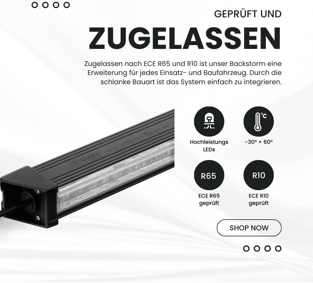 Raptors LED Technik Heckwarnsystem Backstorm 2023 ECE R65-91cm | Heckabsicherung | Zulassung ECE R65