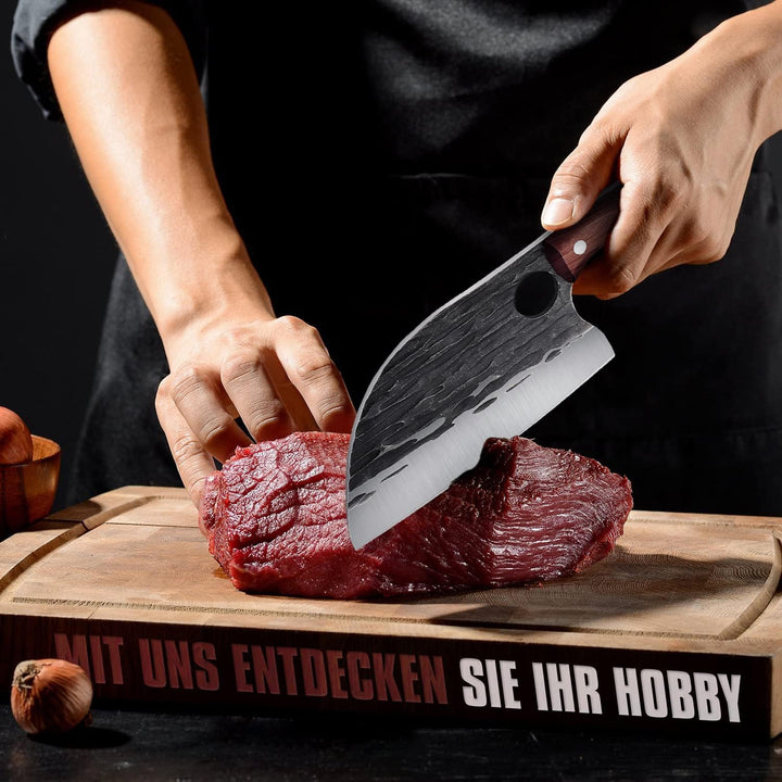 SMITH CHU Hackmesser Serbisches Metzgermesser Handgeschmiedetes Kochmesser Küchenmesser Fleischerbei