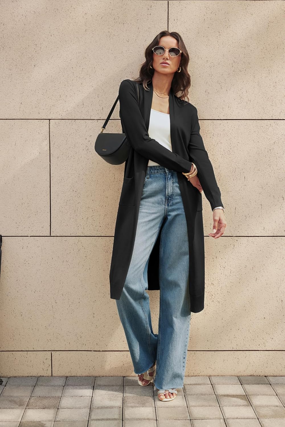 GRACE KARIN Damen Strickjacke Offene Langarm Knitwear Casual Maxi Lang Cardigan Sweater CLE02380 S S