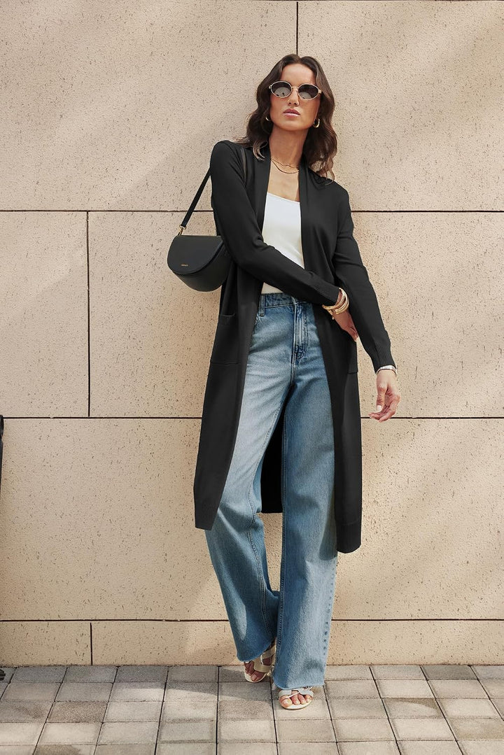 GRACE KARIN Damen Strickjacke Offene Langarm Knitwear Casual Maxi Lang Cardigan Sweater CLE02380, XL