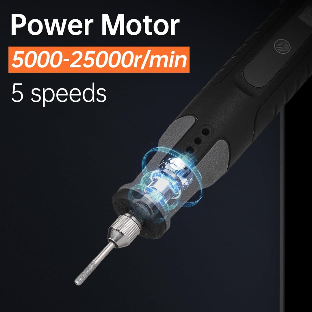Mini-Akku-Rotationswerkzeug-Set, 25.000 U/min, 5 Geschwindigkeiten, Schnitzwerkzeuge, angetrieben du