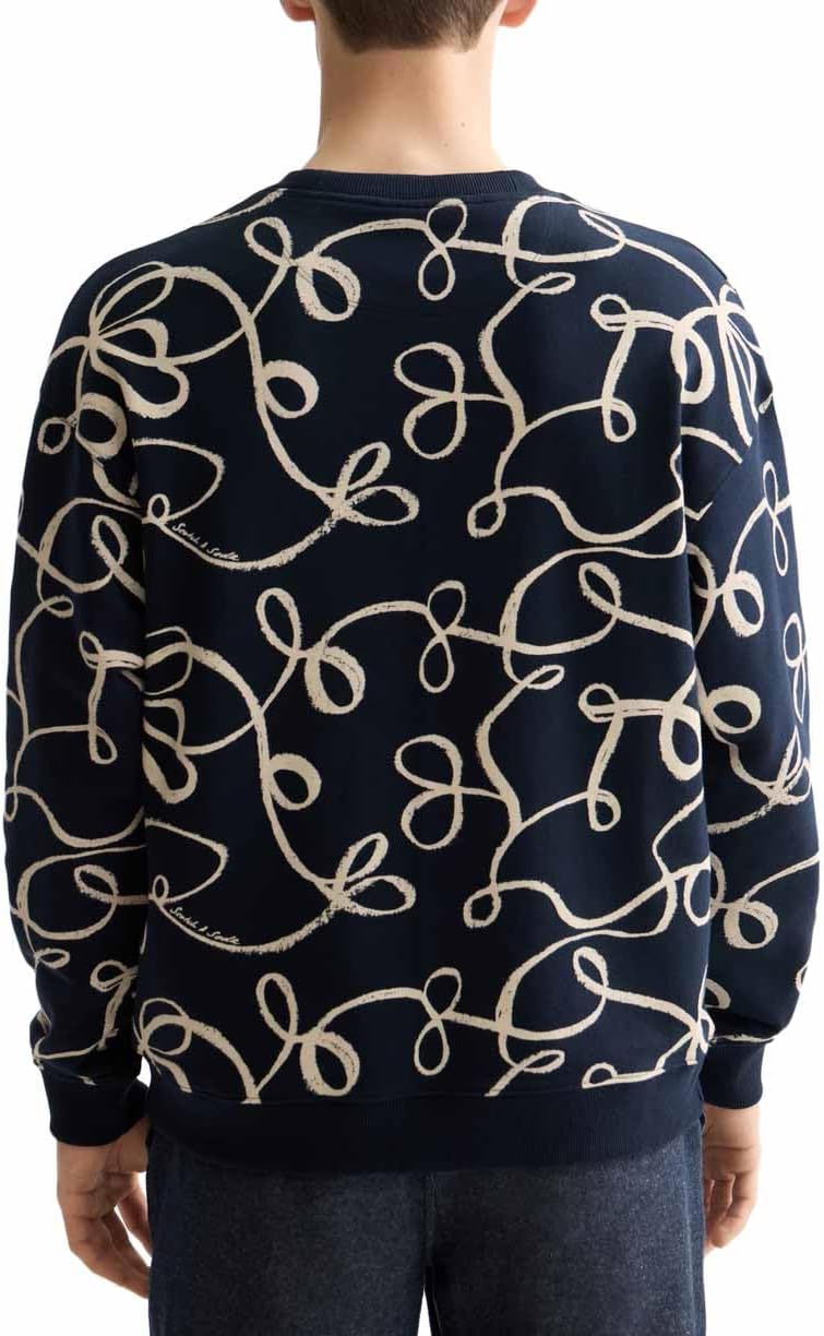 Scotch & Soda Herren All Over Print Crewneck Sweatshirt S Aop Ribbon Navy, S Aop Ribbon Navy
