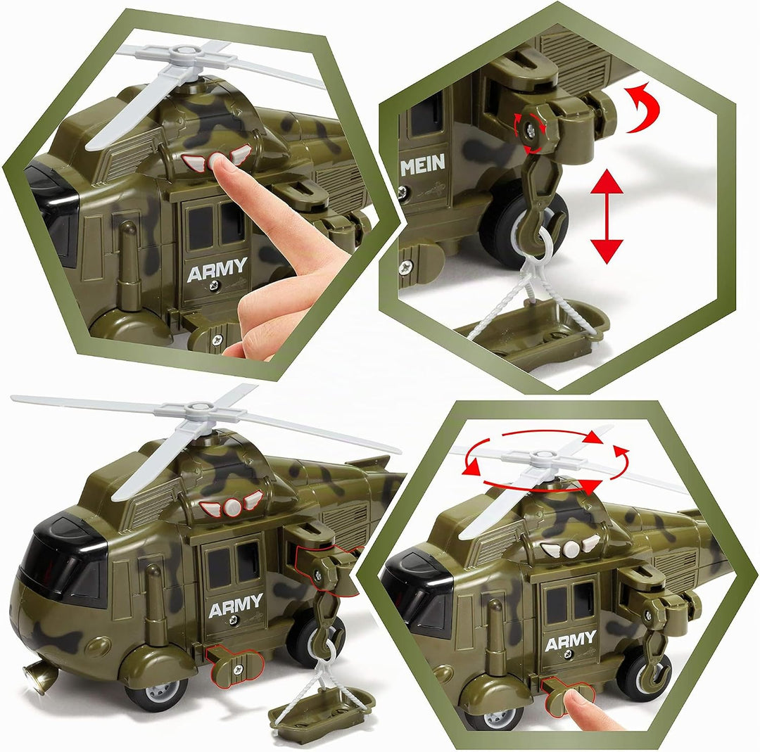 JOYIN 3 in 1 Reibungsbetriebenes Sirenen-Militärfahrzeugspielzeug mit Actionfiguren, einschliesslich