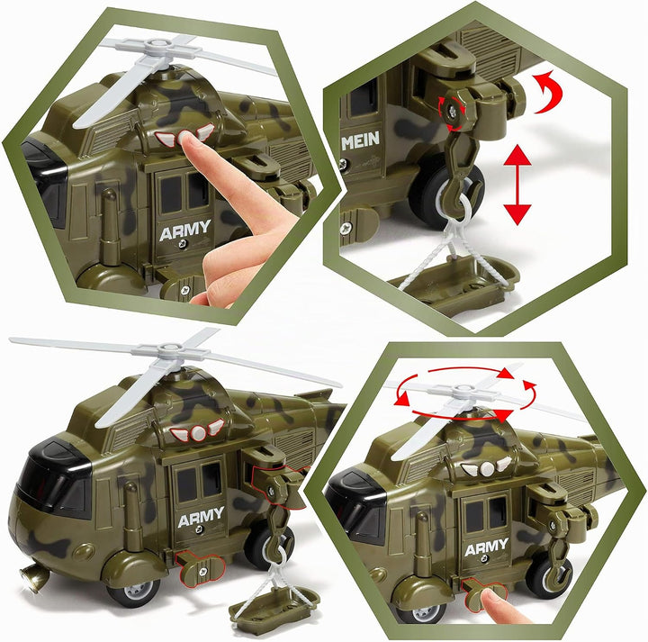 JOYIN 3 in 1 Reibungsbetriebenes Sirenen-Militärfahrzeugspielzeug mit Actionfiguren, einschliesslich