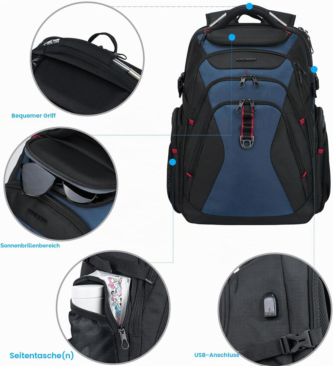 KROSER Laptop Rucksack Herren 17,3 Zoll Reise XL BusinessRucksack Schwerlast Wasserdicht mit Hartges