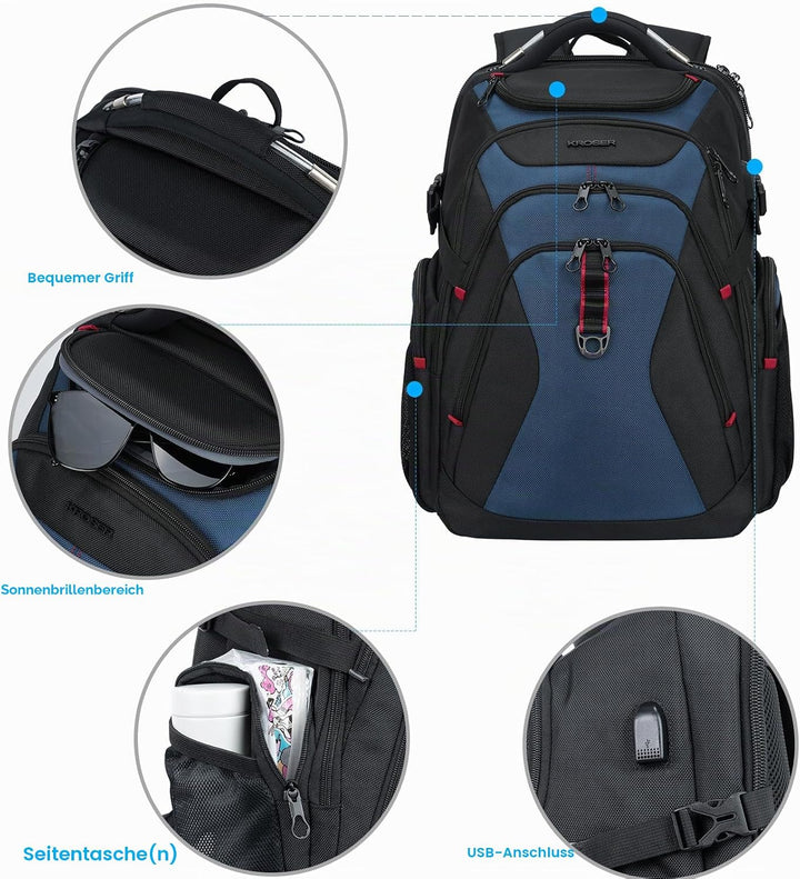 KROSER Laptop Rucksack Herren 17,3 Zoll Reise XL BusinessRucksack Schwerlast Wasserdicht mit Hartges