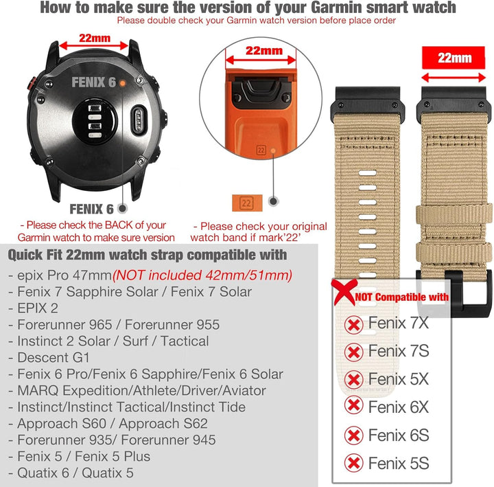 YOOSIDE Nylon Armband für Garmin Fenix 7 / Fenix 6 / Fenix 5 / epix Pro 47mm, Verbessert Quick Fit 2