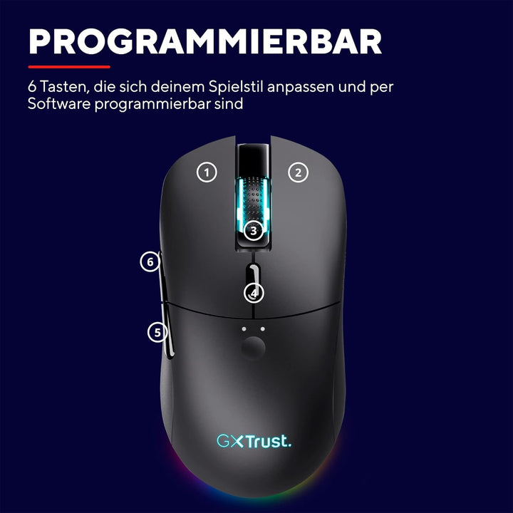 Trust Gaming GXT 980 Redex Wiederaufladbare Kabellose Gaming-Maus, 200-10.000 DPI, Geringer Latenz,
