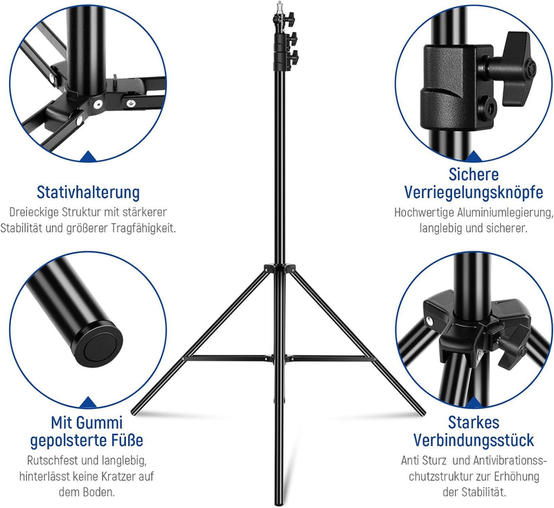 NEEWER 2,2m Lichtstativ, Luftgepolstertes Heavy Duty Metallstativ für Ringlicht Fotografie Lampen mi