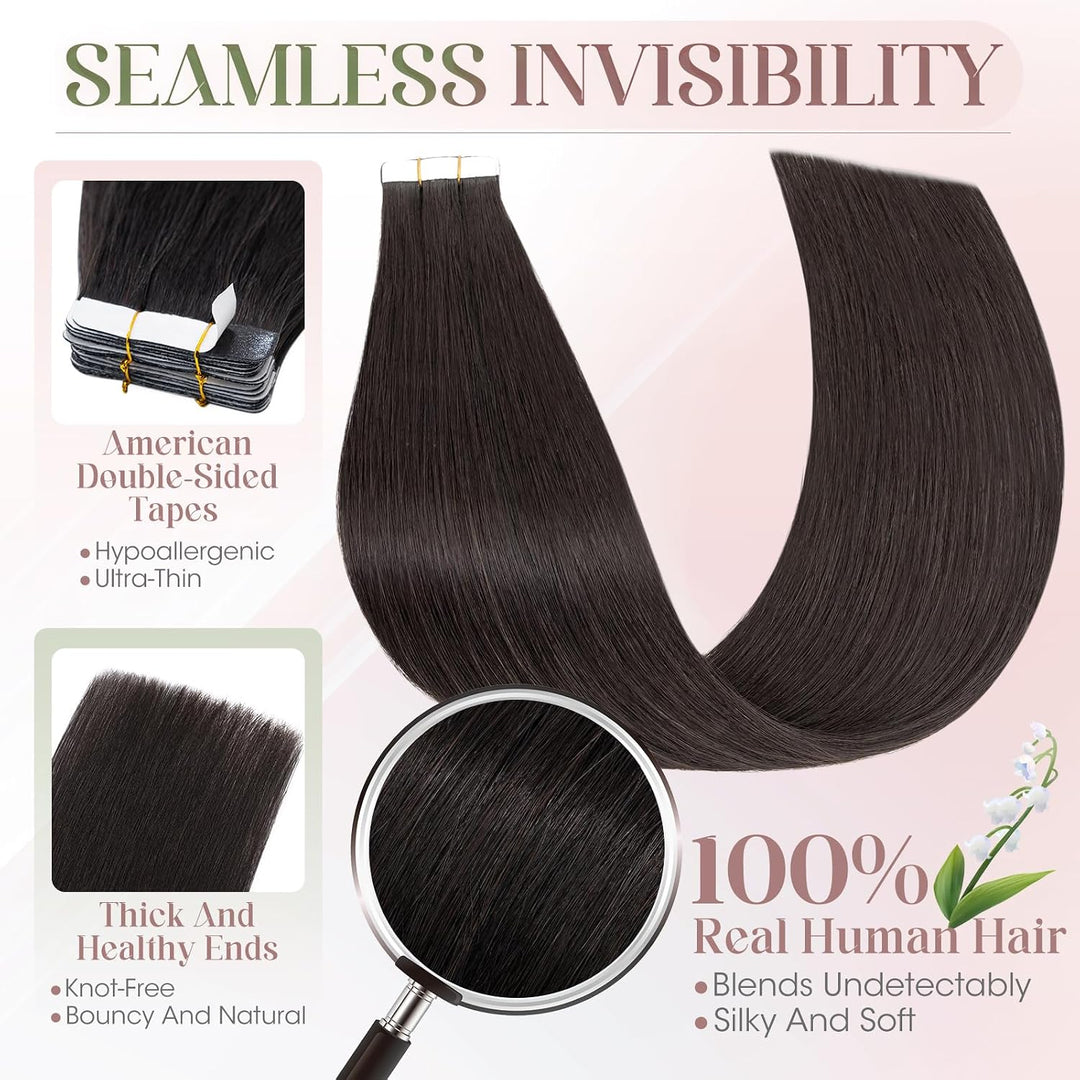 Elailite 10 Stück Tape Extensions Echthaar (15g) + 10 Pcs Invisible Klebeband Haarverlängerung Klebe