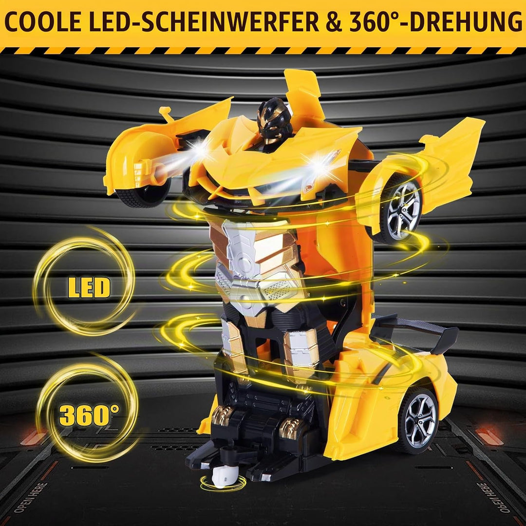 Ferngesteuertes Transformator Auto mit Gestenerfassung, Licht und Musik, 2.4GHz 360° Drehung 1:18 RC