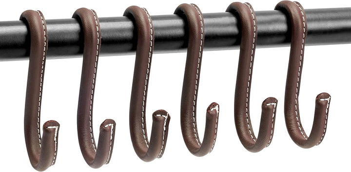 Brute Strength - S-Haken mit Vollnarbenleder umwickelt - 6 Stück - Braun - 10 cm Edelstahl-Metallbüg