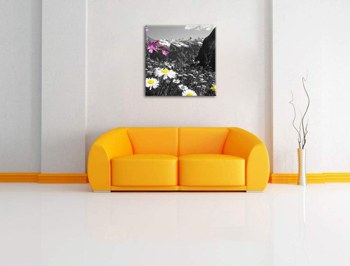 Pixxprint schöne Blumenwiese 70x70cm Leinwandbild Wandbild Kunstdruck, 70x70