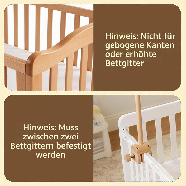 Mobile Halterung Holz für Babybett, und Wickeltisch, 360° Drehbar, Verstellbarer Abnehmbarer Ständer