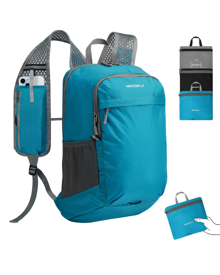 WATERFLY Faltbarer Rucksack Klein Ultraleicht: 15L Wanderrucksack Leicht Tagesrucksack Packable Dayp