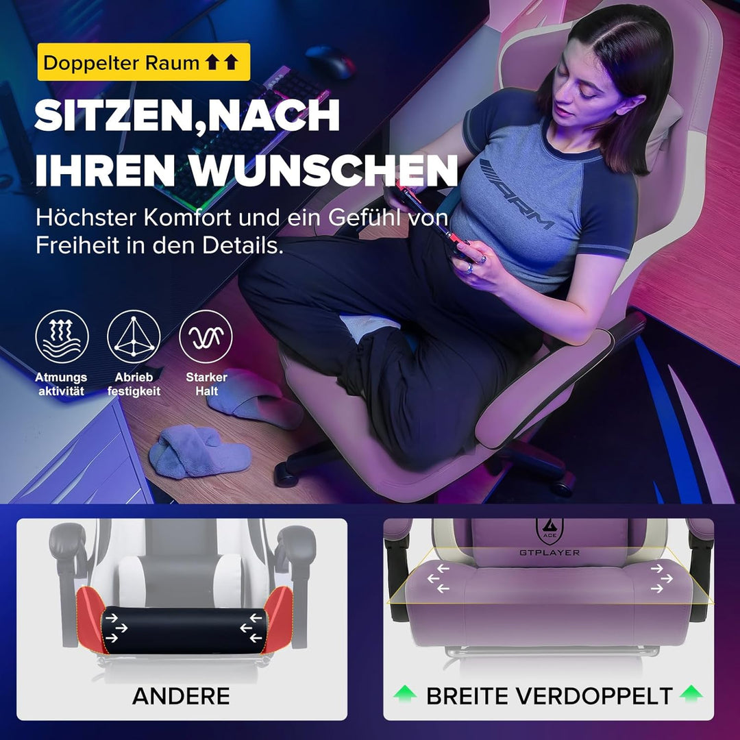 GTPLAYER Gaming Stuhl Ergonomischer Gaming Sessel Schreibtischstuhl Kunstleder, Federsitzkissen, Ver