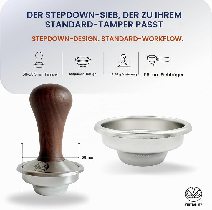 MS Competition Filterkorb. Stepdown-Form Für Siebträger 58 mm 10-15 g Kaffee Single Stepdown (10-15g