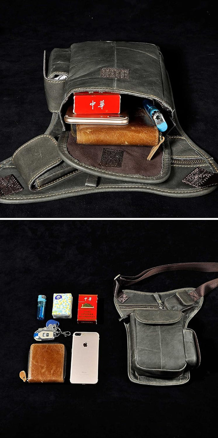 Le'aokuu Herren Echtes Leder Tasche Beinbeutel Beintasche Aussenbeintasche Hüfttasche Drop Leg Thigh