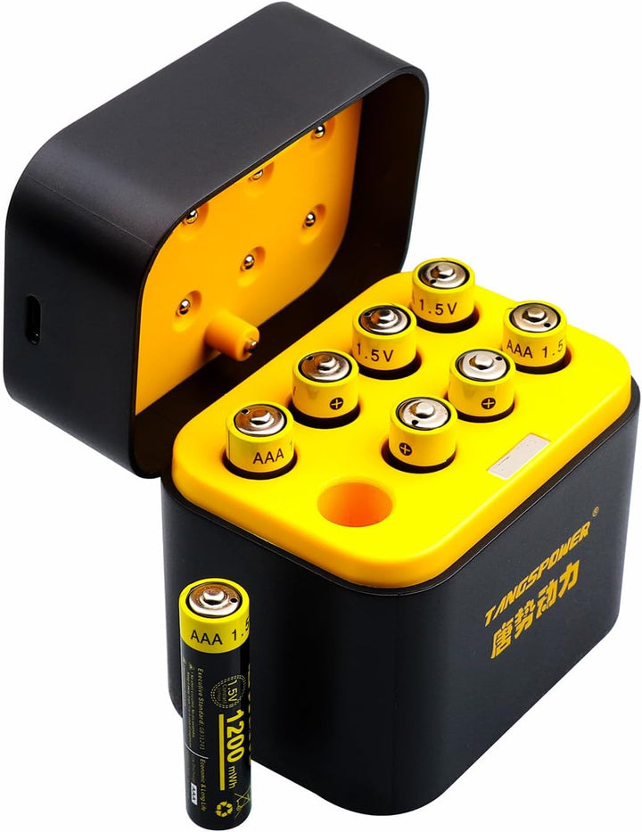 Wiederaufladbare Lithium AAA Akkus 8 Stück 1,5V 1200mWh, Akku mit Original Akku Ladegerät Aufbewahru