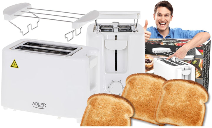 ADLER Toaster 2 Scheiben, 650-750 W, 75 cm Kabel & 6 Bräunungsstufen