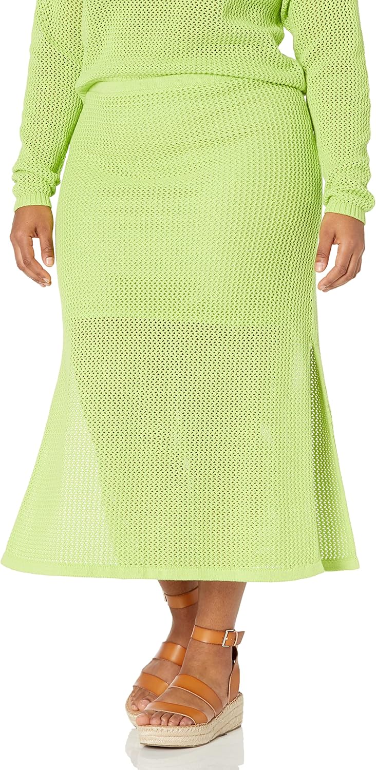 The Drop Midi-Rock für Damen, Halle, gehäkelt, mit seitlichem Schlitz XXL Limette, XXL Limette
