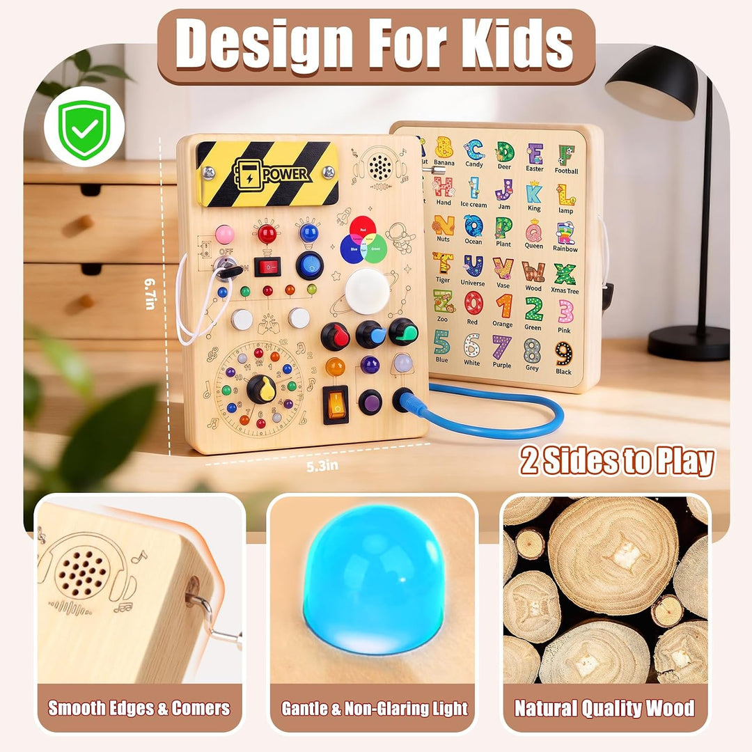 Konijiwa Montessori Busy Board Spielzeug ab 1 Jahr Activity Board Holzspielzeug mit 12 Schalter 24 L