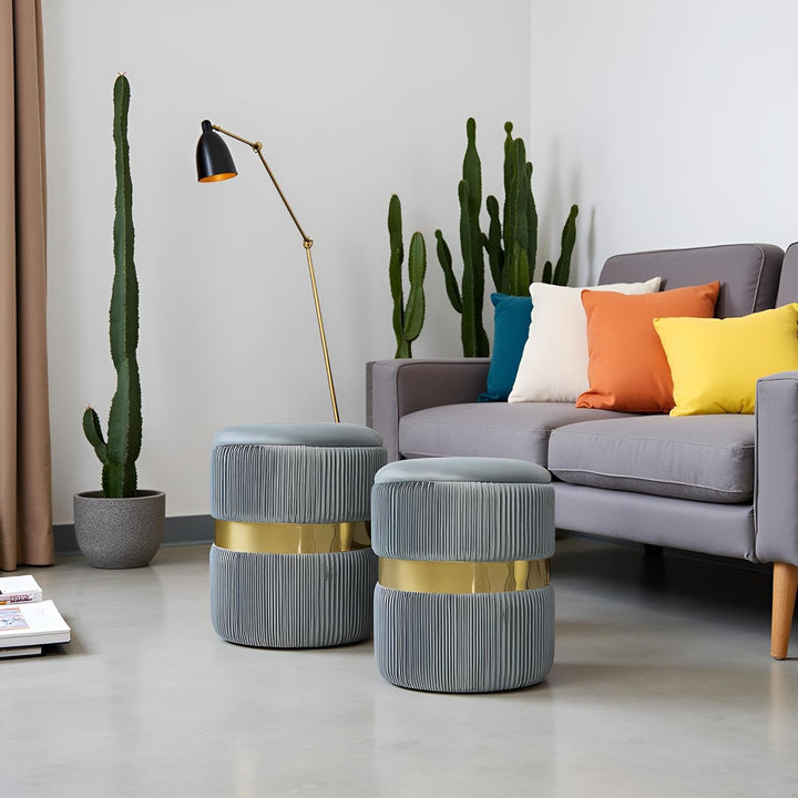 2er-Set Hocker mit Stauraum Samt Sitzhocker Rund Schminktisch Hocker Aufbewahrungshocker für Wohnzim
