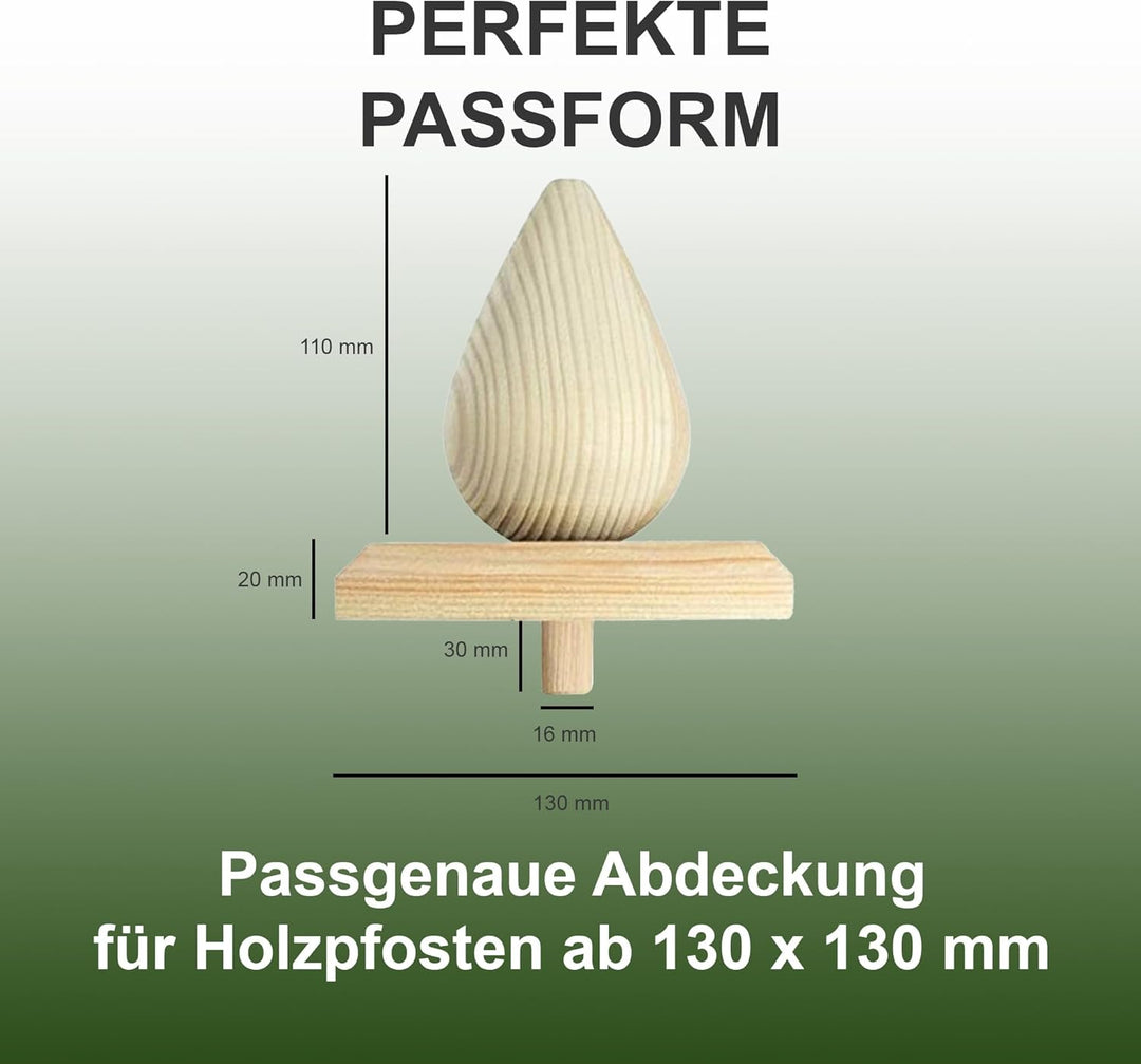 h2i Pfostenkappe Birne| Holz imprägniert | 130 x 130 mm | 5 Stück | Eckige Abdeckkappe für Garten Ho