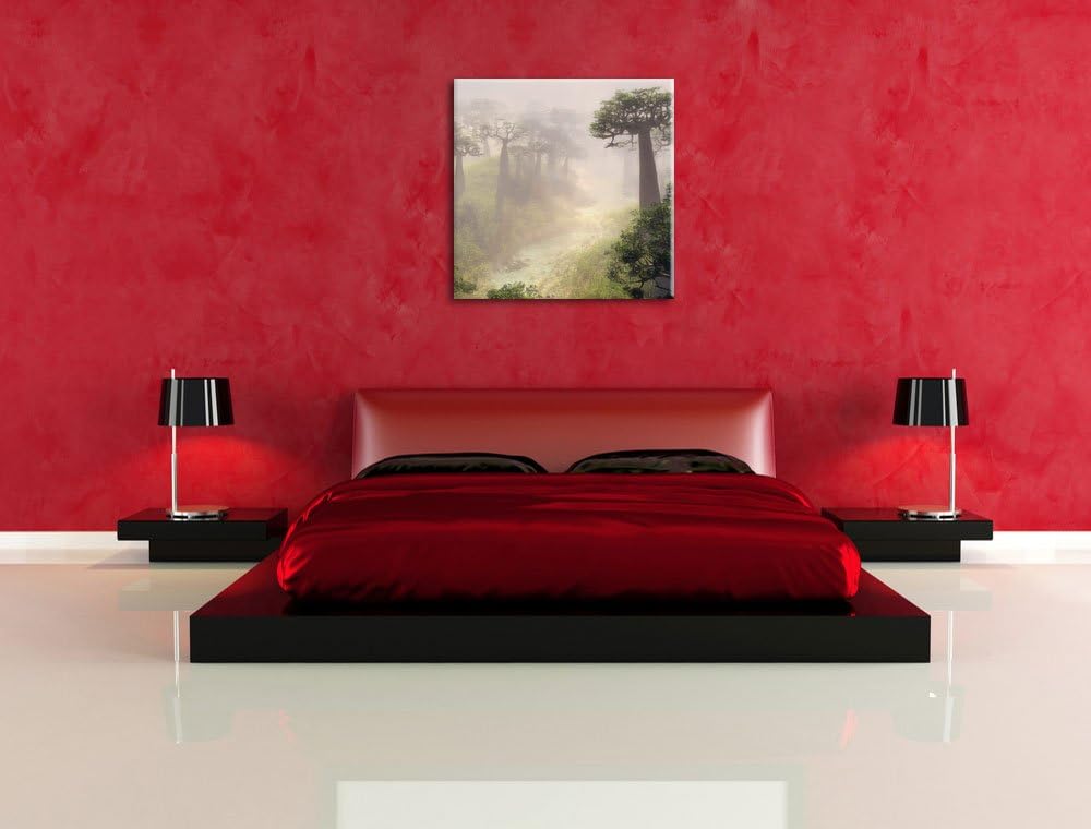 Mysteriöser Wald im Nebel, Format: 70x70 auf Leinwand, XXL riesige Bilder fertig gerahmt mit Keilrah