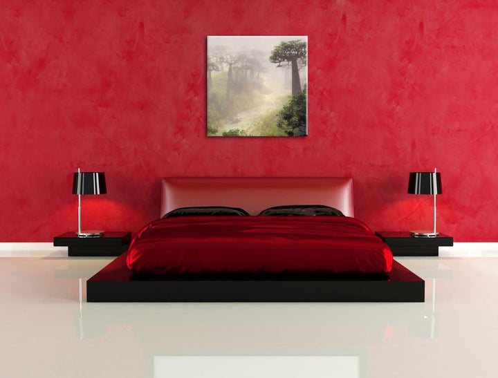 Mysteriöser Wald im Nebel, Format: 70x70 auf Leinwand, XXL riesige Bilder fertig gerahmt mit Keilrah
