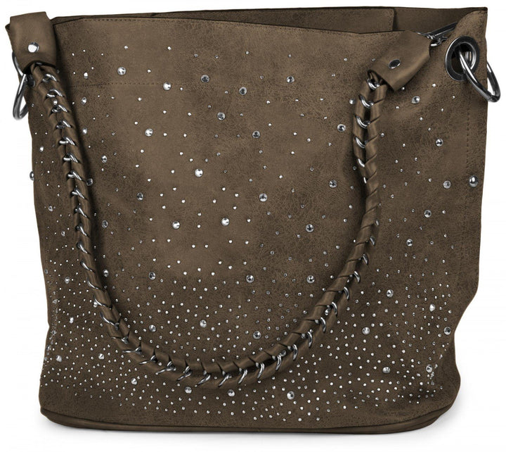 styleBREAKER Handtaschen Set mit Strass Applikation im Sternenhimmel Design, 2 Taschen 02012013 Taup
