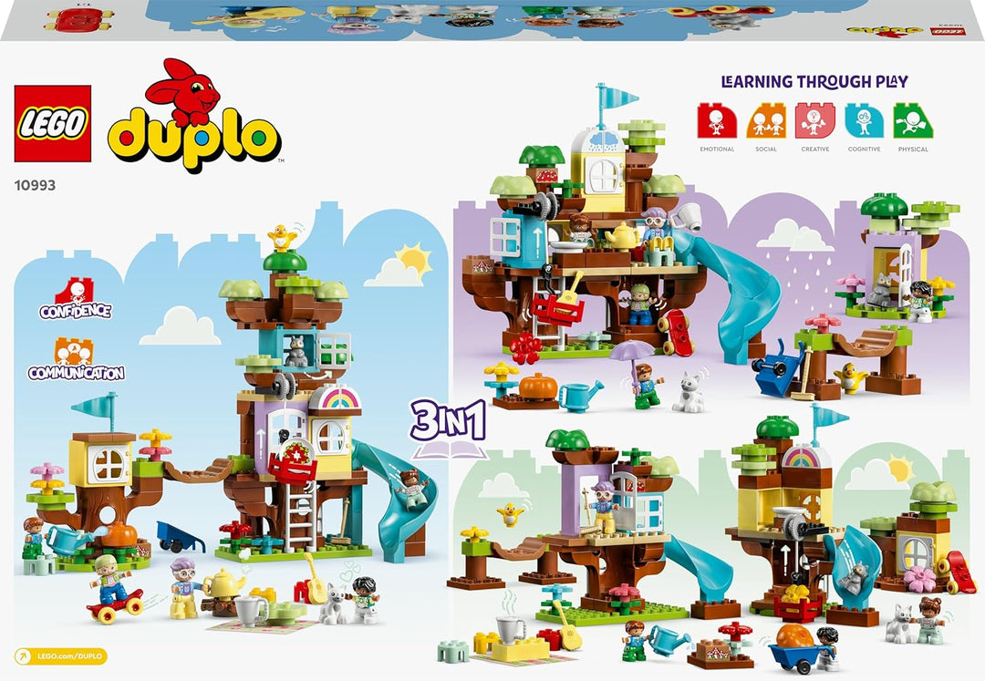LEGO DUPLO 3-in-1 Baumhaus Spielzeug für Kleinkinder ab 3 Jahren, Mädchen und Jungen mit 4 Figuren,