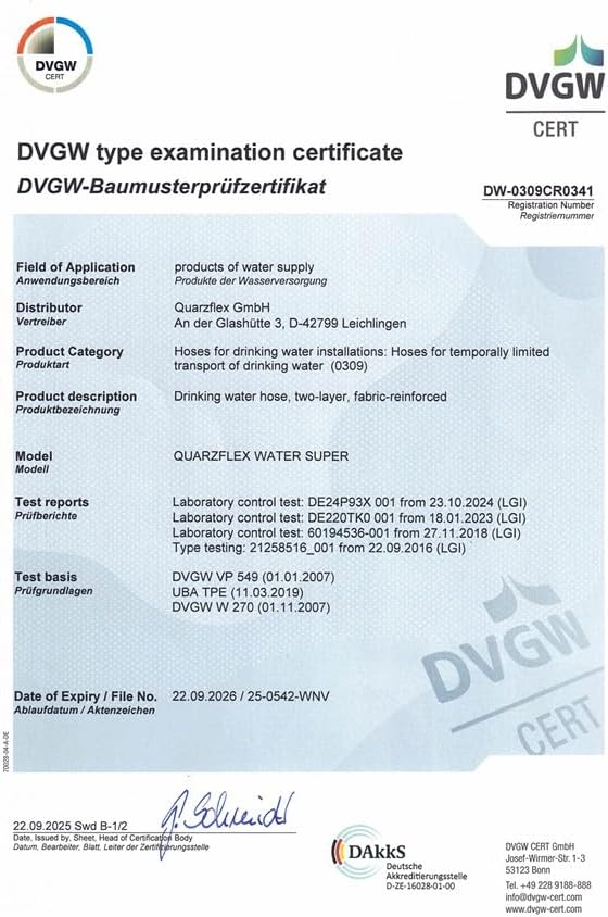 Trinkwasserschlauch 13 mm (1/2") 25m Rolle, komplett montiert mit GEKA Plus Trinkwasser Kupplungen